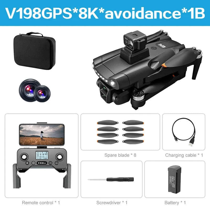 V198 GPS Drone with 8K Camera, Obstacle Avoidance & 3KM Range-Screen-8K-3B