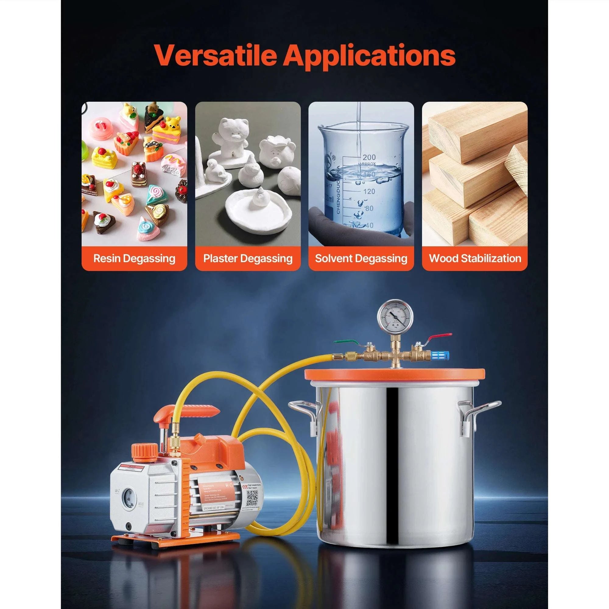 Vacuum Chamber Kit 3.5 CFM Pump for Resin Degassing & Wood Stabilizing-3 Gallon / US / United States