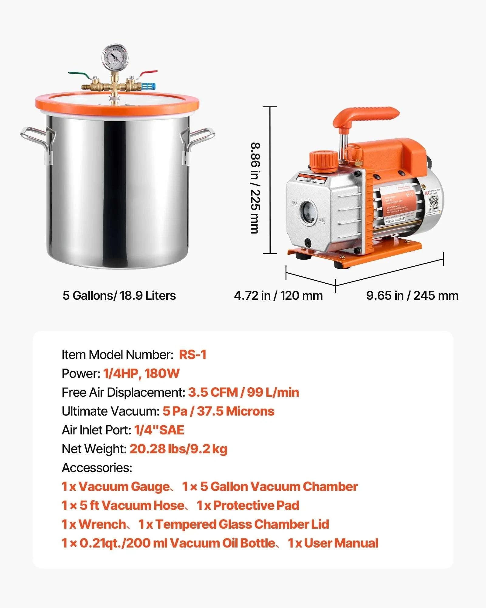 Vacuum Chamber Kit 3.5 CFM Pump for Resin Degassing & Wood Stabilizing-3 Gallon / US / United States
