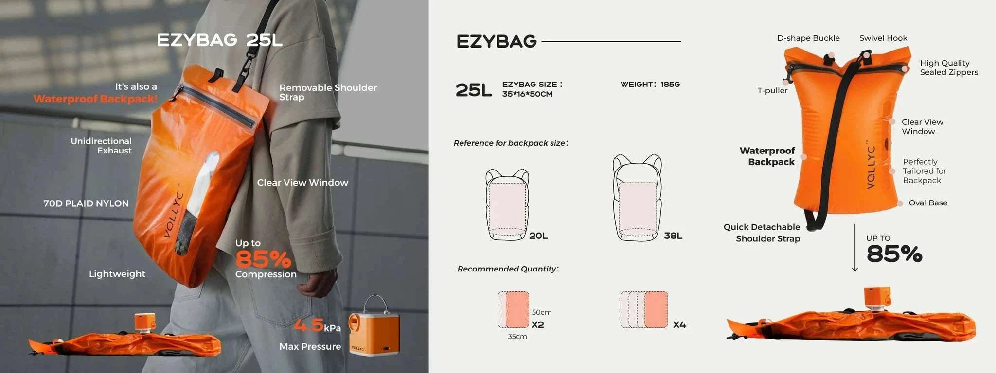 Vacuum Compression Travel Bag 25L – Reusable Packing Storage with 85% Space Saving-EZYPACK no PUMP