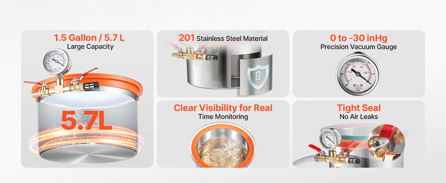 Vacuum Degassing Chamber for Resin, Wood & Silicone (1.5–15 Gal)-1.5 Gallon / United States