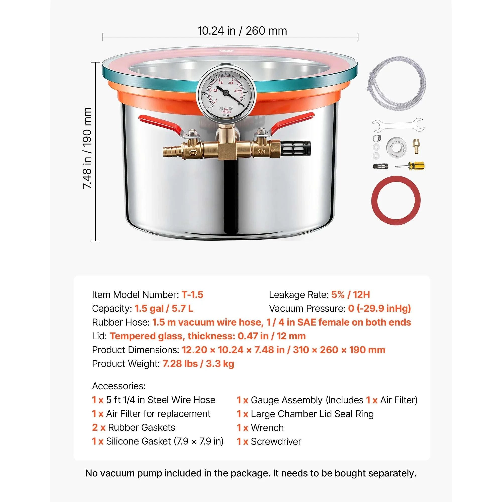 Vacuum Degassing Chamber for Resin, Wood & Silicone (1.5–15 Gal)-1.5 Gallon / United States