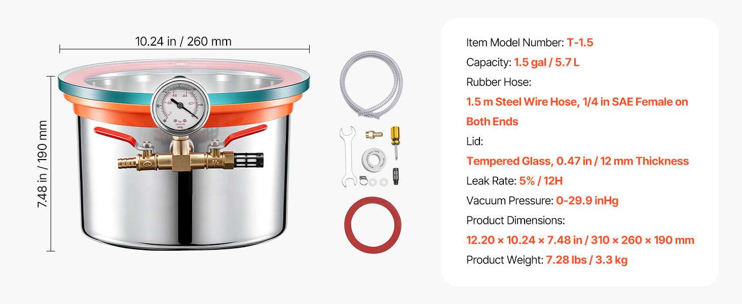 Vacuum Degassing Chamber for Resin, Wood & Silicone (1.5–15 Gal)-1.5 Gallon / United States