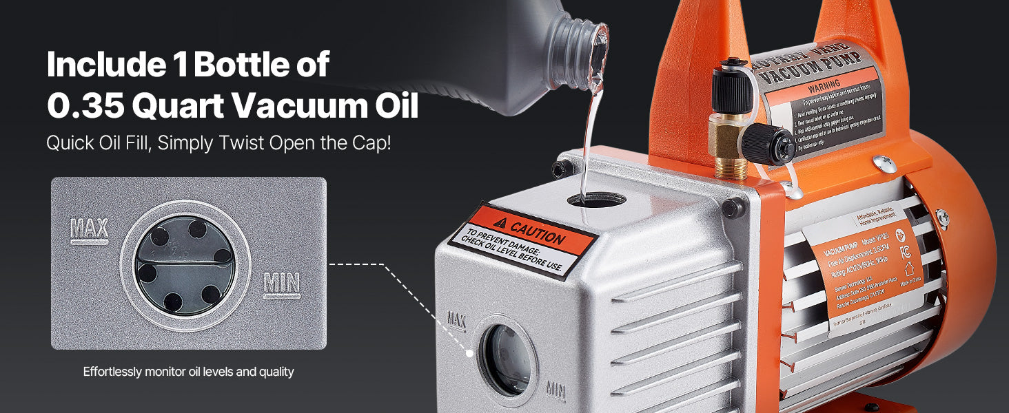 3.5 CFM HVAC Vacuum Pump 1/4 HP with Oil for AC Service