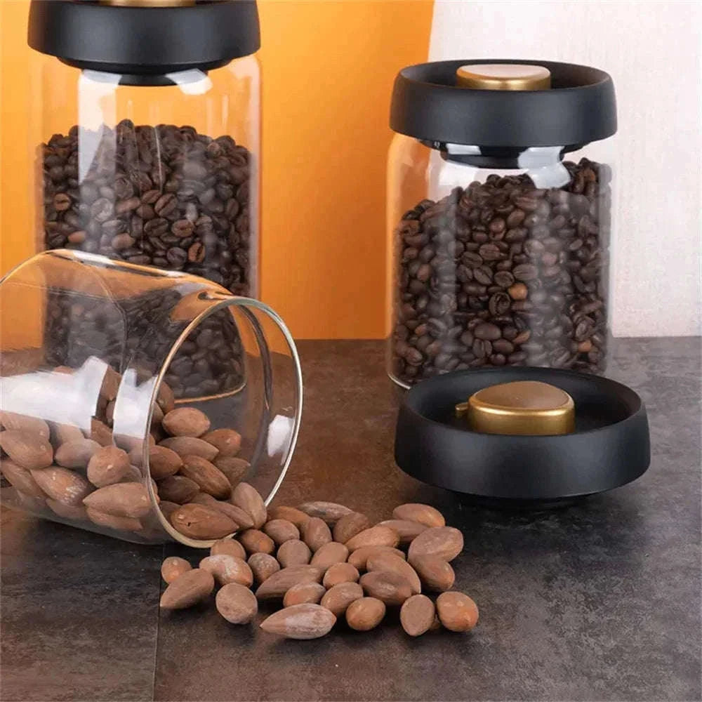 Vacuum Sealed Glass Coffee Storage Jar for Fresh Beans-500ml