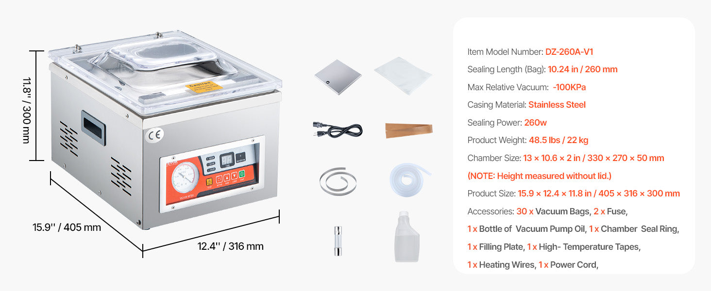 Scelleuse sous vide commerciale 260 mm pour emballage alimentaire