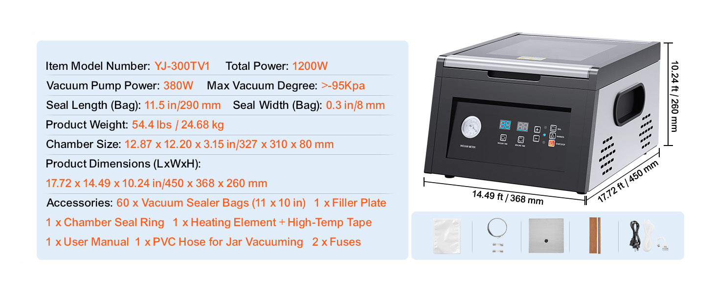 380W Chamber Vacuum Sealer with 11.5in Seal Bar for Wet Foods