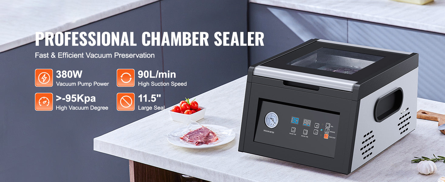 380W Chamber Vacuum Sealer with 11.5in Seal Bar for Wet Foods
