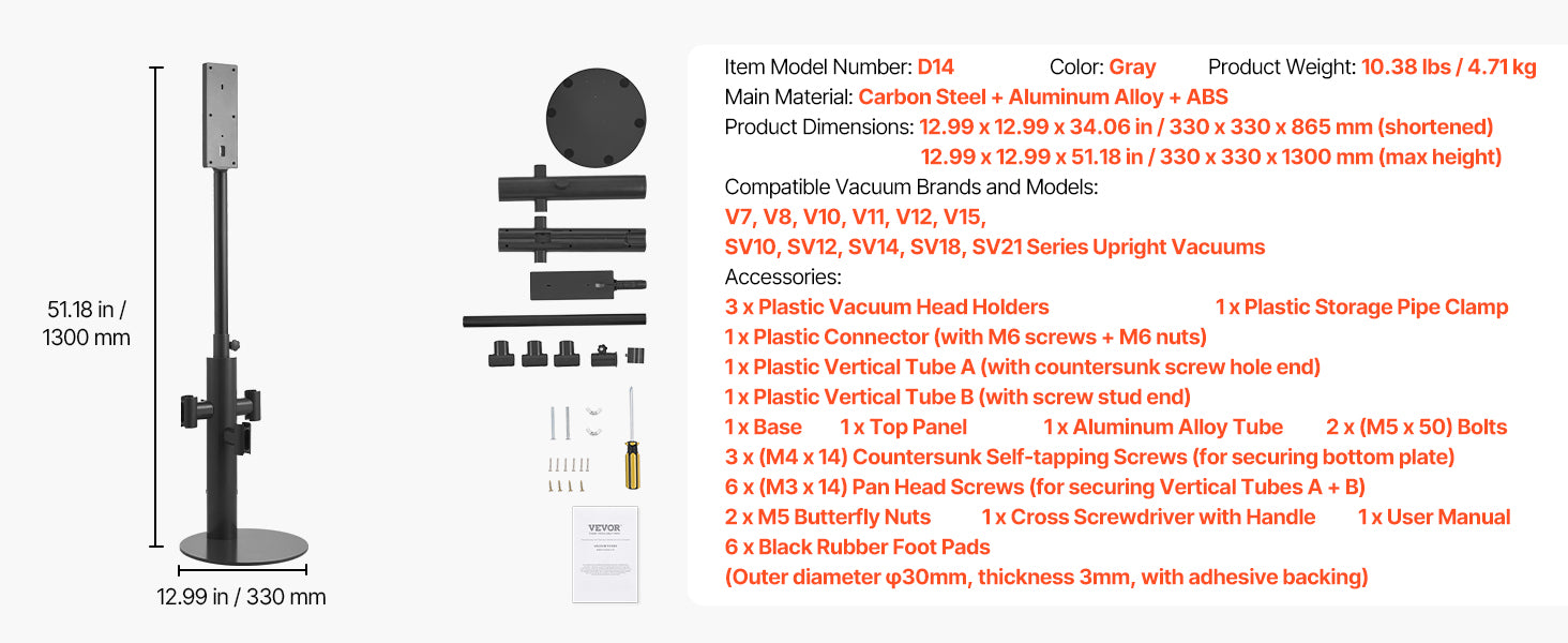 Dyson Vacuum Stand Organizer with 4 Hooks, No-Drill Storage Rack