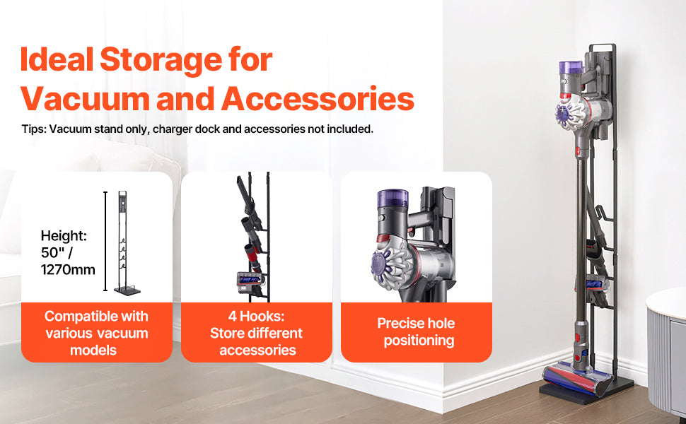 Dyson Vacuum Stand Organizer with 4 Hooks, No-Drill Storage Rack