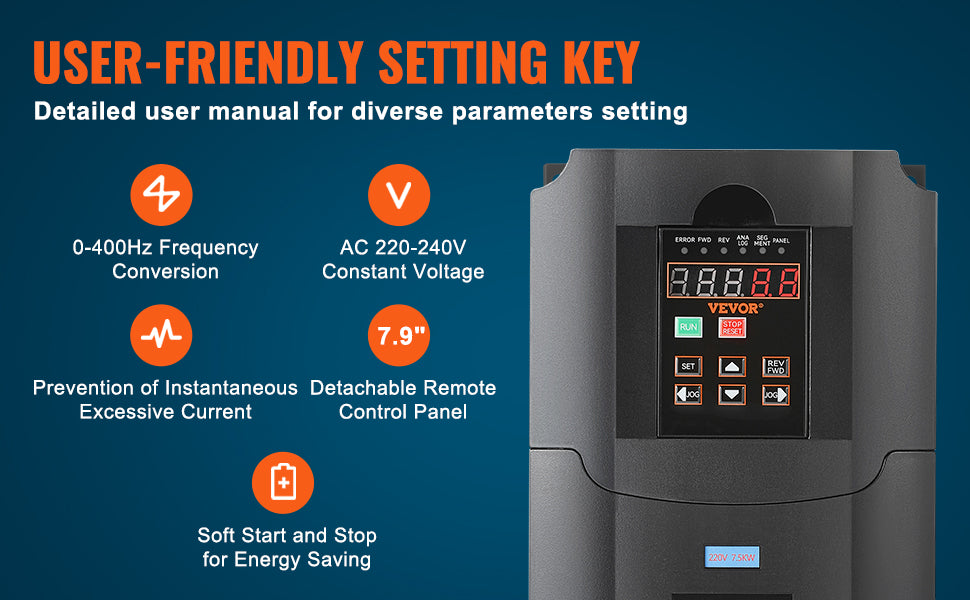 SucceBuy 0.75/7.5KW VFD Frequency Inverter 220V Output Variable Frequency Drive for Spindle Motor CNC Converter Speed Control