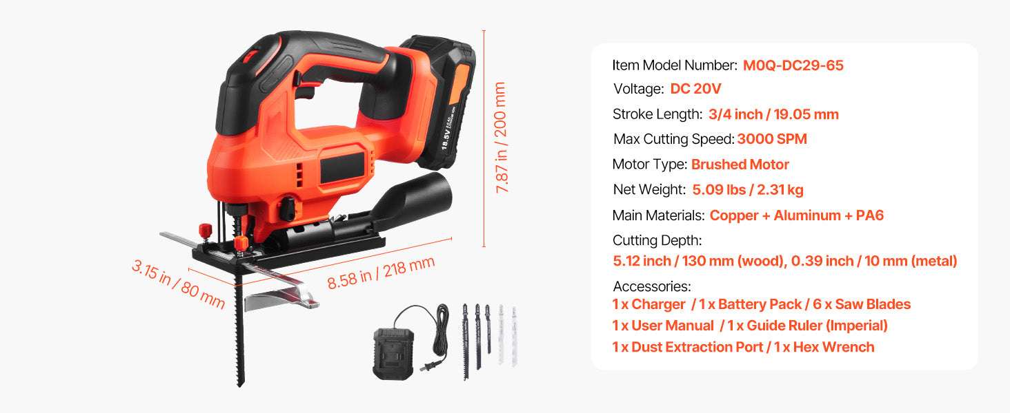 Variable Speed Jig Saw with LED Light & 0–45° Bevel Cutting-3000spm TypeB / United States