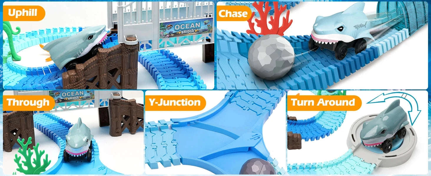 VATOS Shark Race Car Track Toy with Ocean Adventure Theme-Blue / UNITED KINGDOM