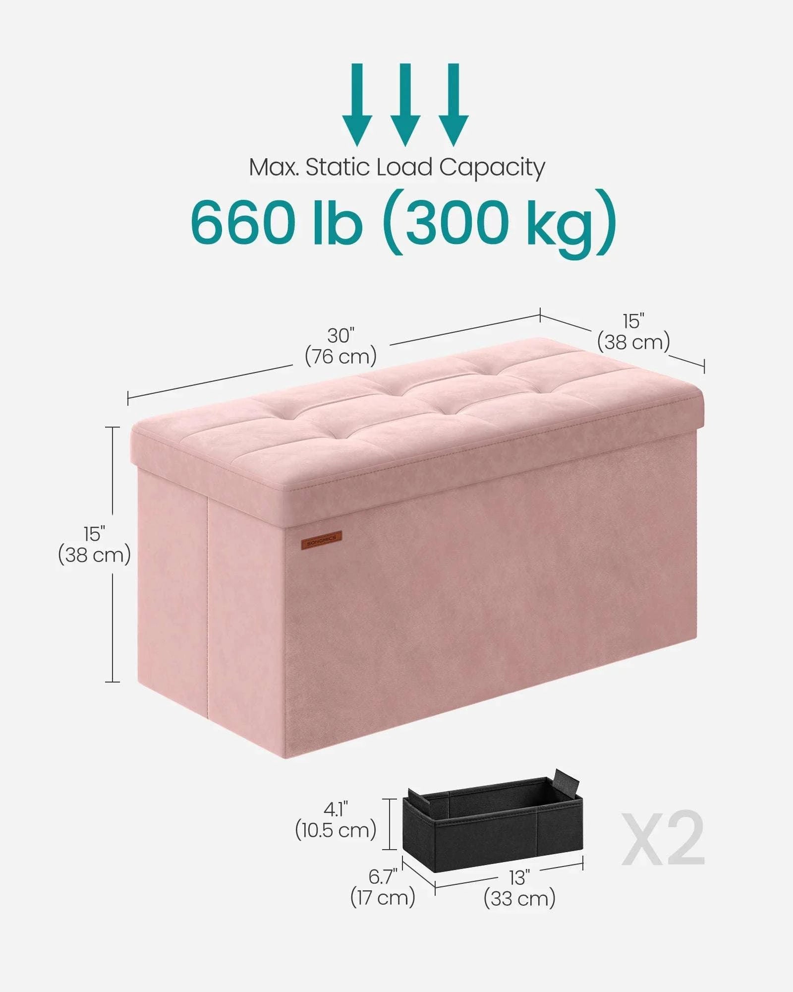 Velvet Storage Ottoman Bench 30" Foldable with Hidden Storage-Ink Black / United States