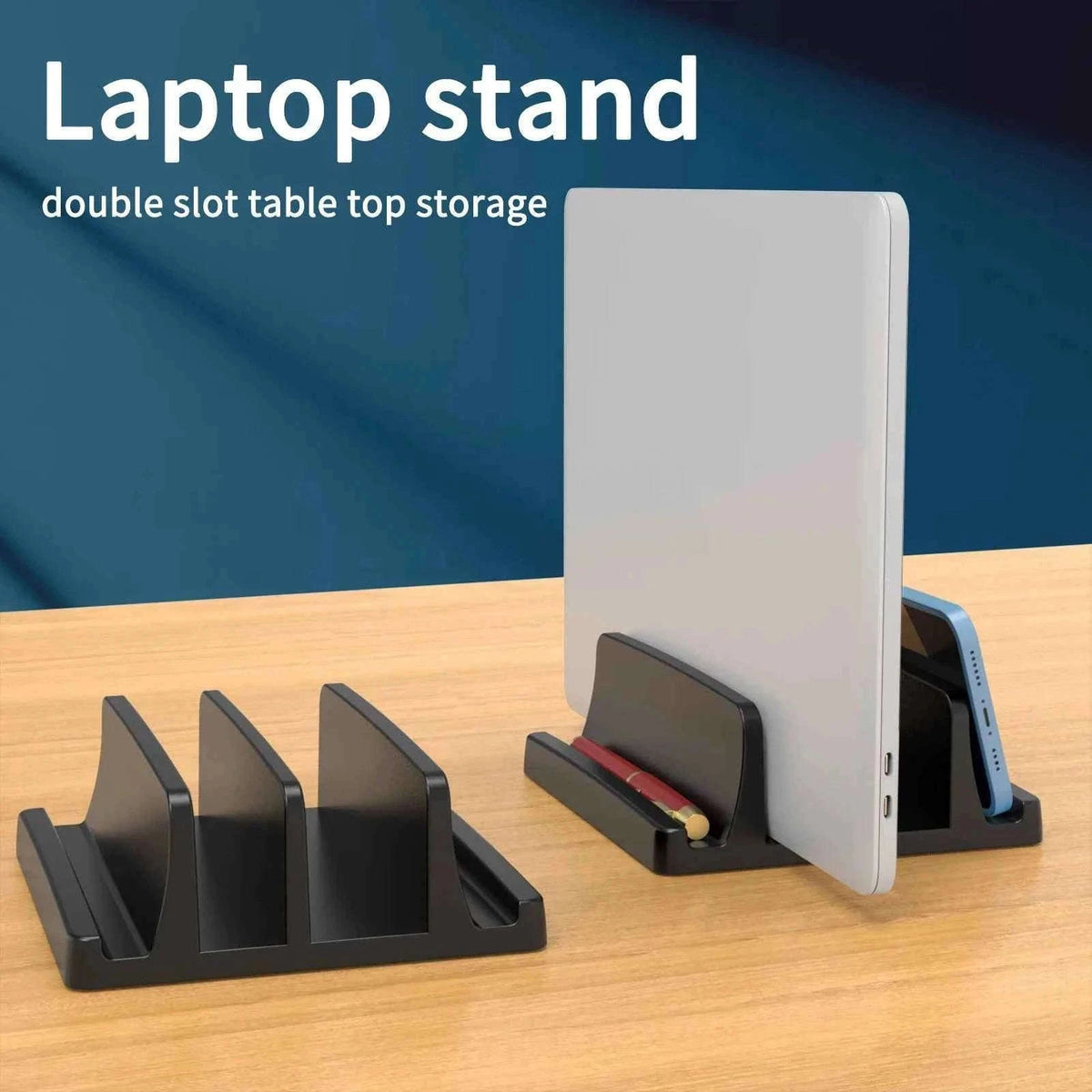 Vertical Laptop Stand for Desk with Dual Slots-BLACK
