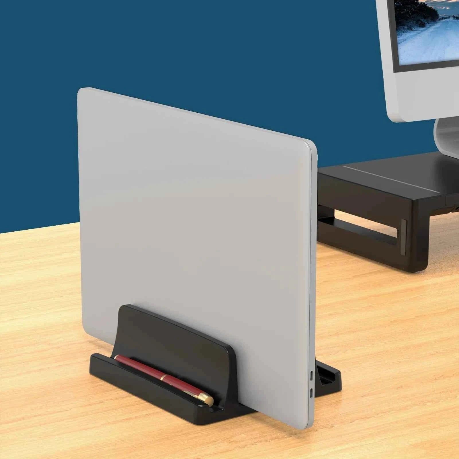 Vertical Laptop Stand for Desk with Dual Slots-BLACK