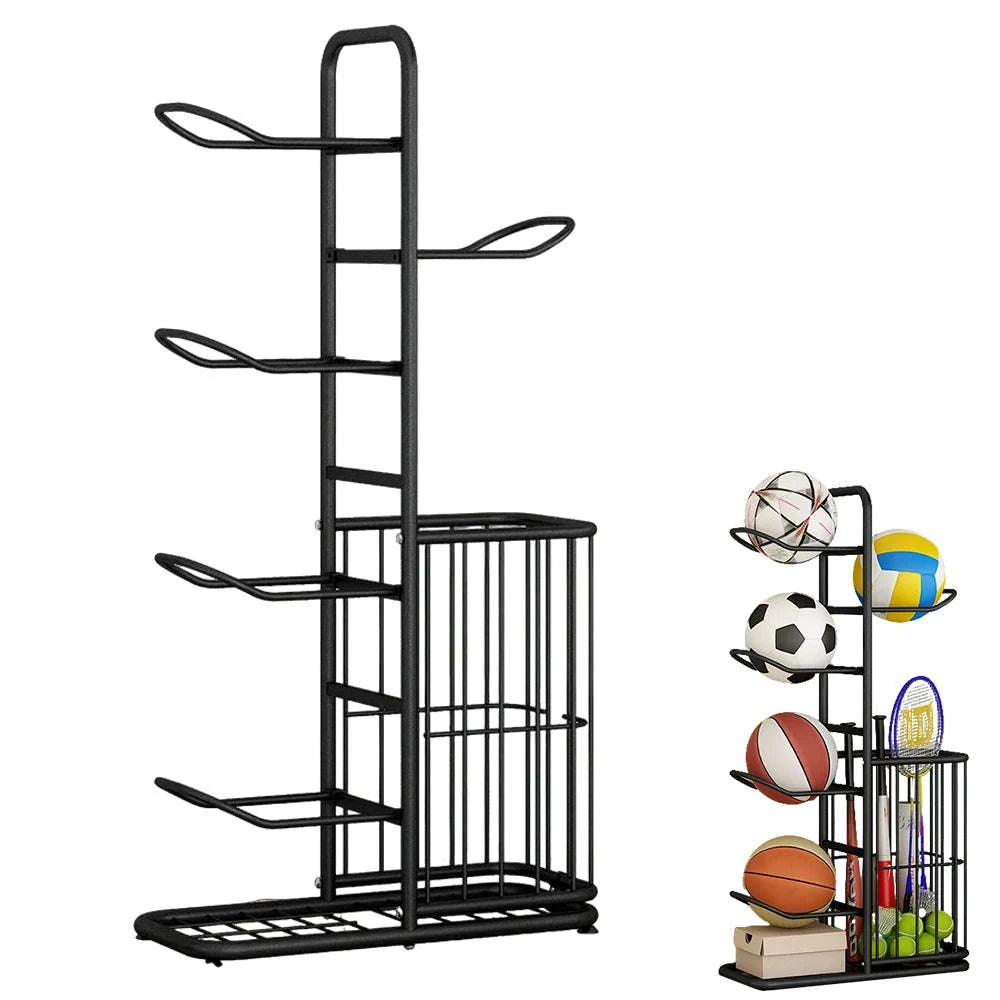 Vertical Sports Ball Storage Rack for Kids – Adjustable Steel Organizer-black / france