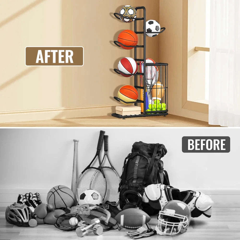 Vertical Sports Ball Storage Rack for Kids – Adjustable Steel Organizer-black / france