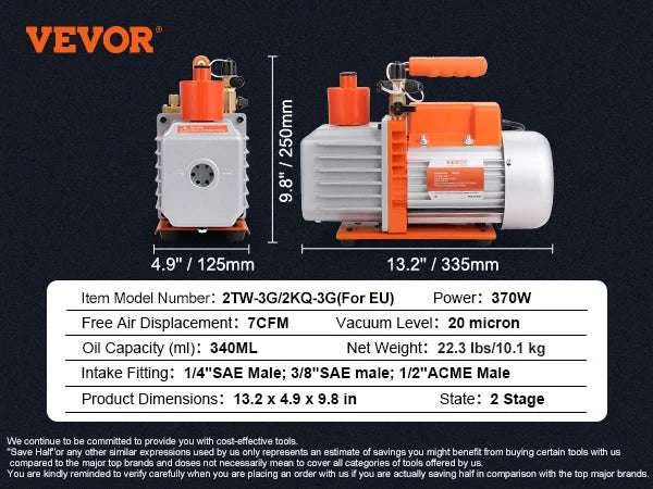 VEVOR HVAC Vacuum Pump 3.5–7 CFM 1 & 2 Stage AC120V-3.5CFM 150W 1 Stage / EU / Poland