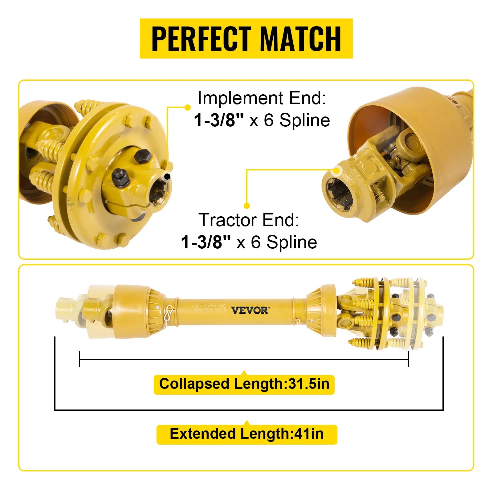 Řada 4 PTO hřídel 1-3/8" 6 drážek nastavitelná 31,5"–41"