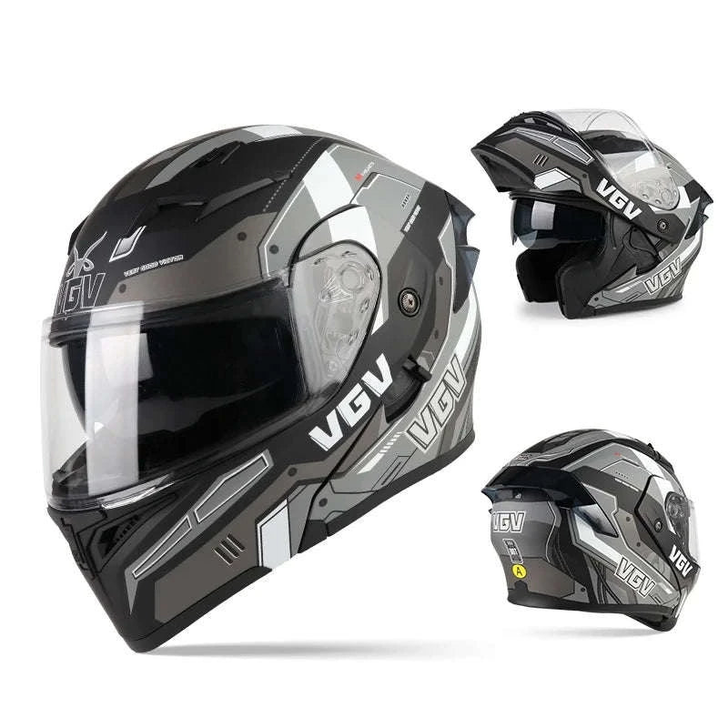 VGV 91 Flip Motorcycle Helmet, Dual-Lens, DOT Certified-Brown / M