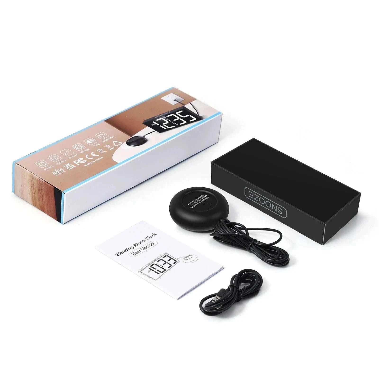 Vibrating Alarm Clock with 7.5-Inch LED Display-Black