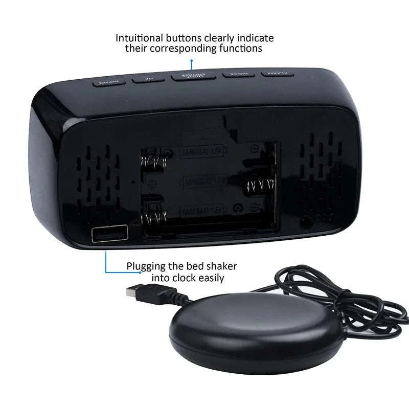 Vibrating Alarm Clock with Bed Shaker-black