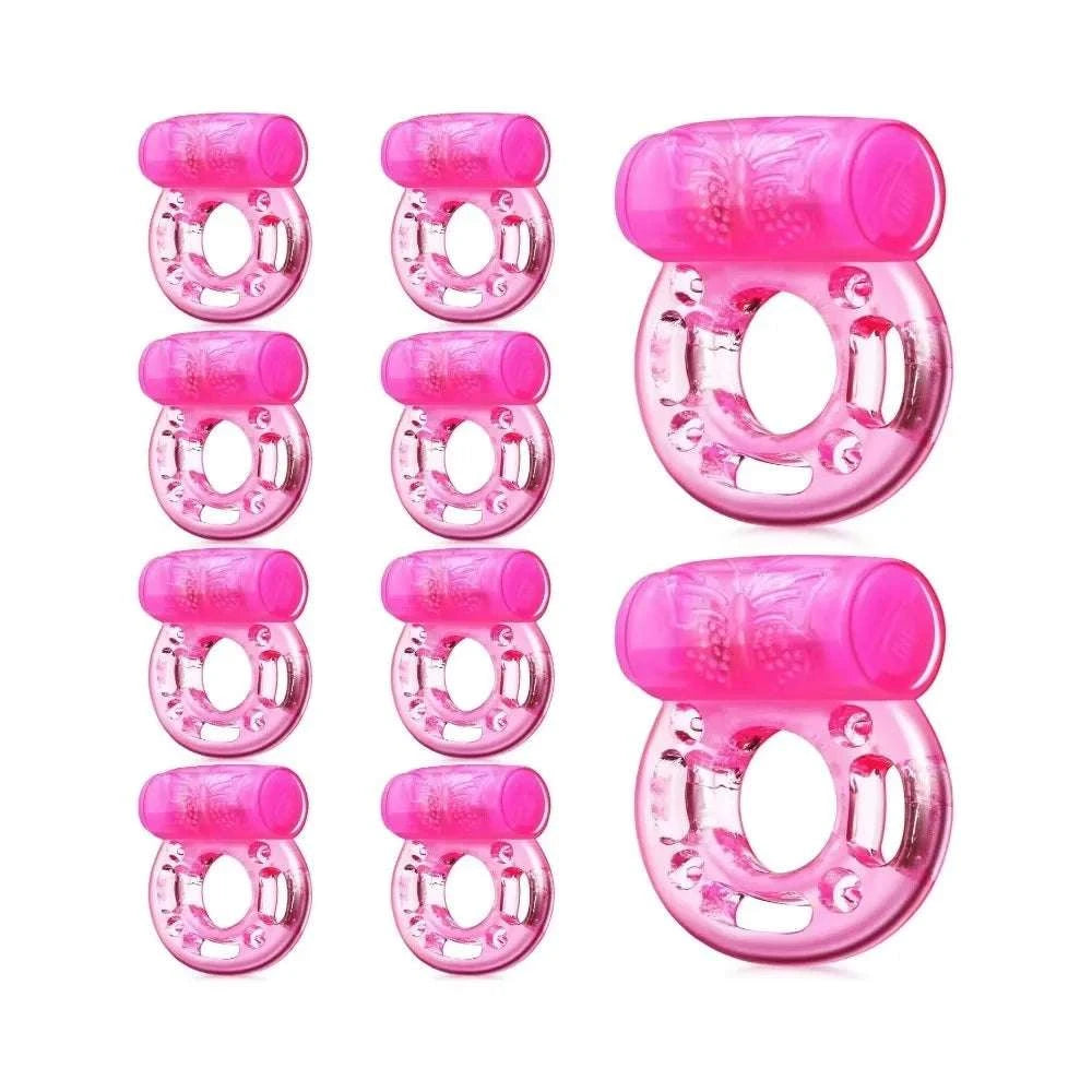 Vibrating Silicone Cock Ring with Clitoral Stimulator (10 Pack)-10pcs