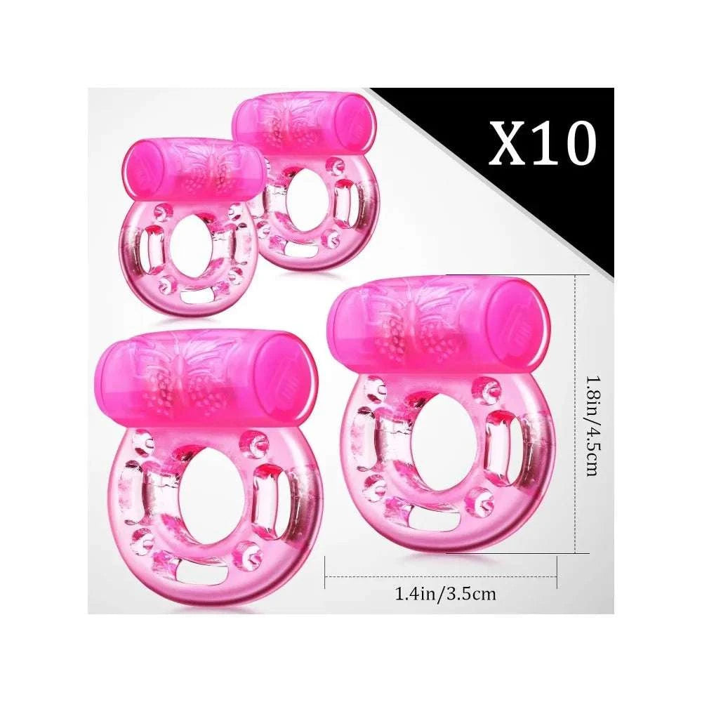 Vibrating Silicone Cock Ring with Clitoral Stimulator (10 Pack)-10pcs