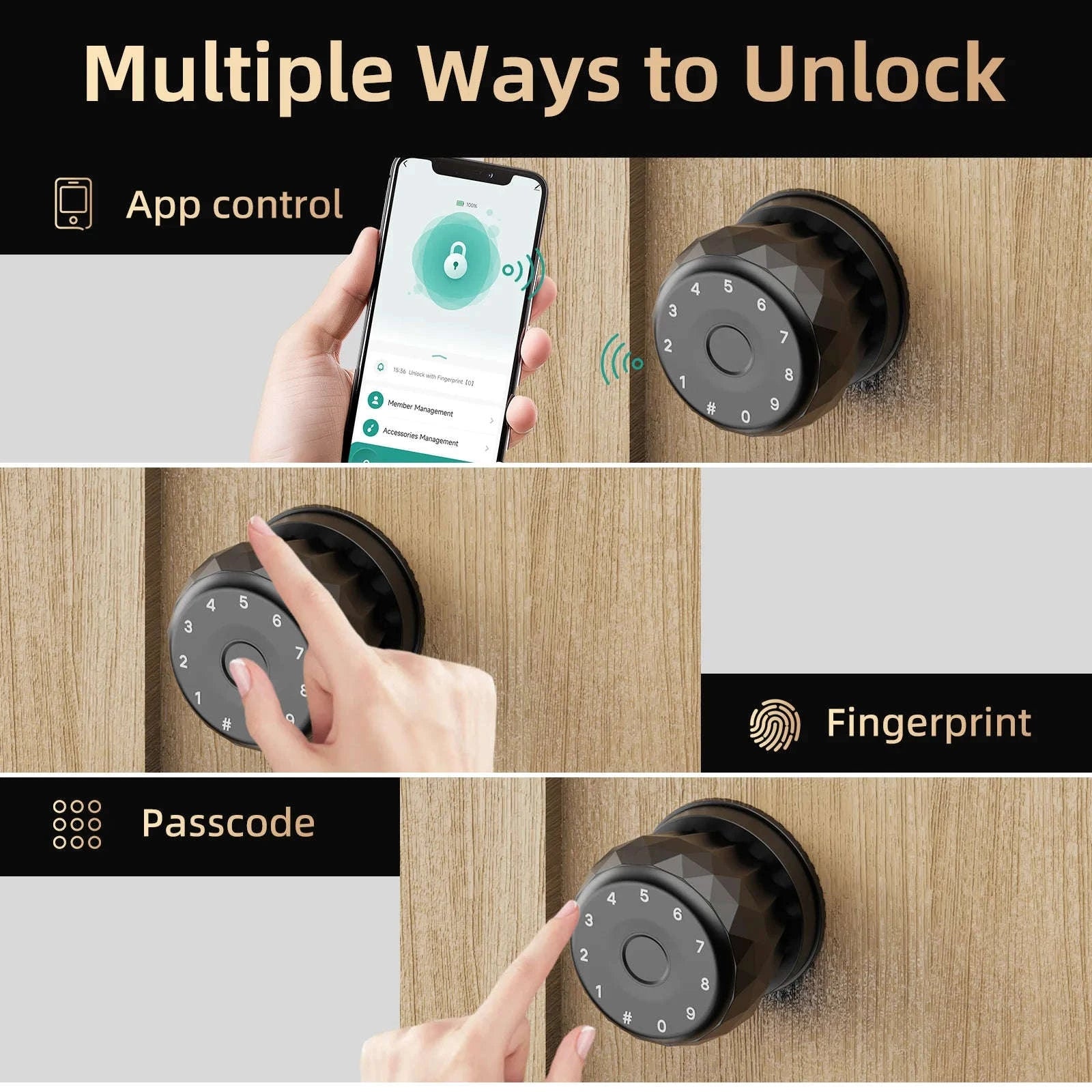 Viladepot Smart Lock Fingerprint, Passcode, App Control, Type-C Emergency Power, Indoor Door Lock-United States