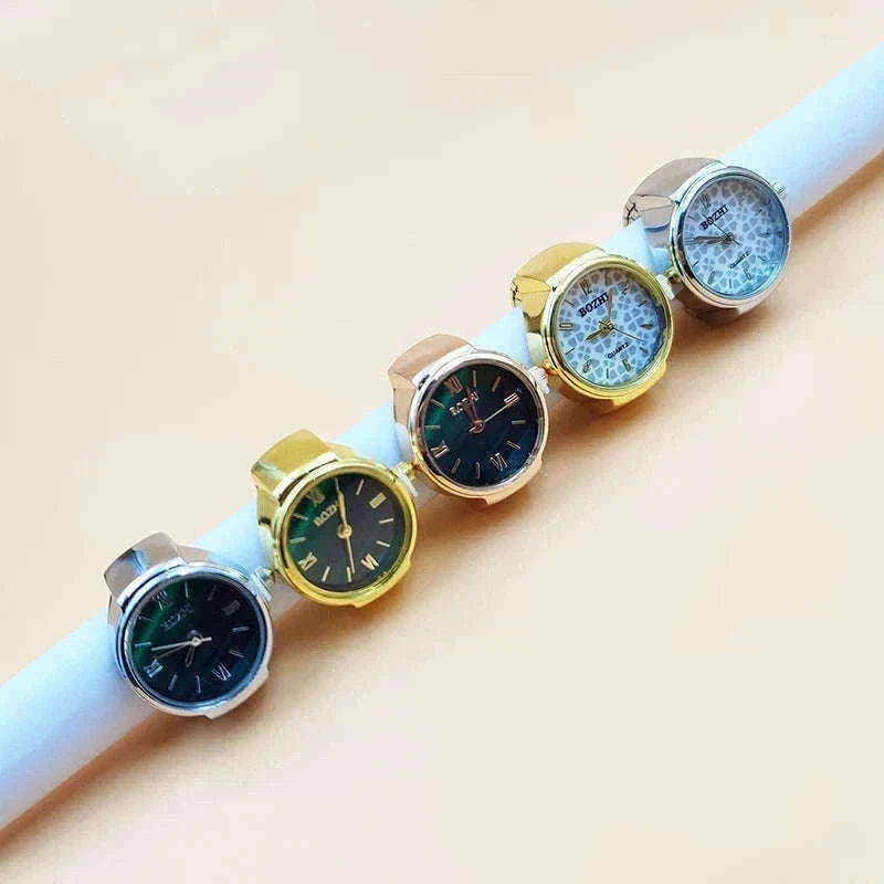 Vintage Alloy Shell Quartz Finger Watch Ring-Green-steel