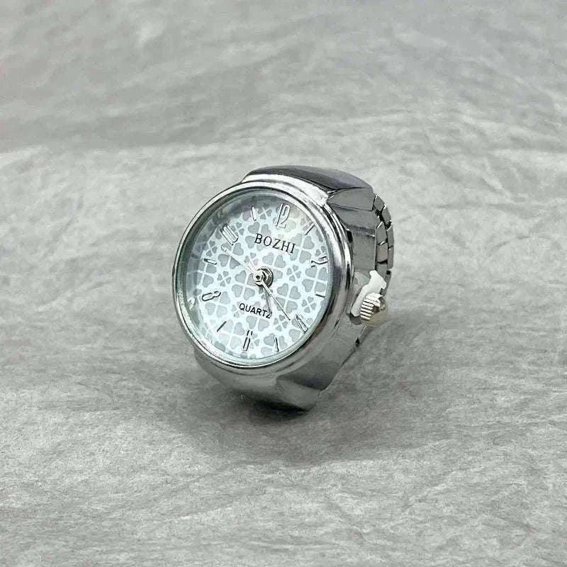 Vintage Alloy Shell Quartz Finger Watch Ring-Green-steel