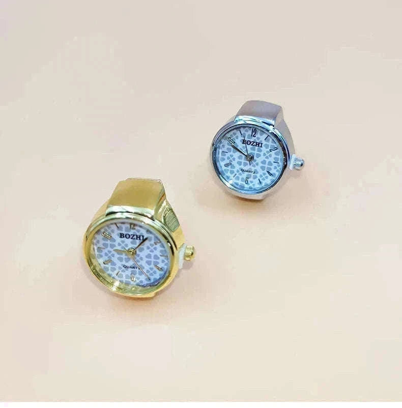 Vintage Alloy Shell Quartz Finger Watch Ring-Green-steel