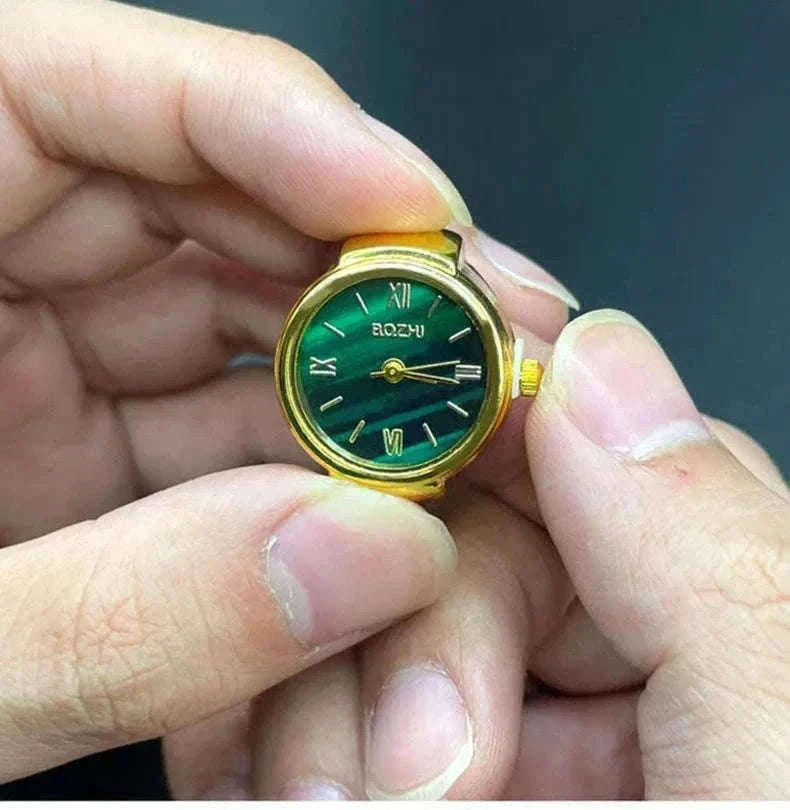Vintage Alloy Shell Quartz Finger Watch Ring-Green-steel