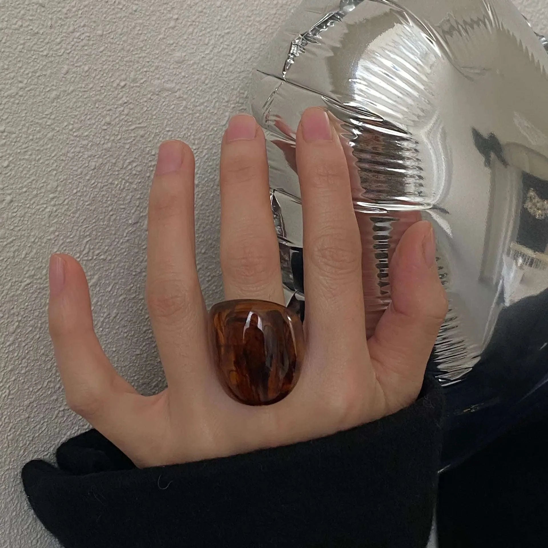 Vintage Amber Resin Geometric Statement Ring for Women-inner diameter 17mm / 01