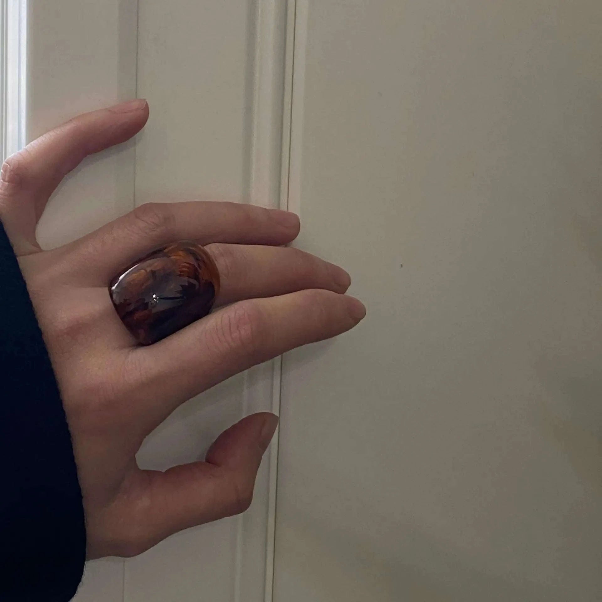 Vintage Amber Resin Geometric Statement Ring for Women-inner diameter 17mm / 01