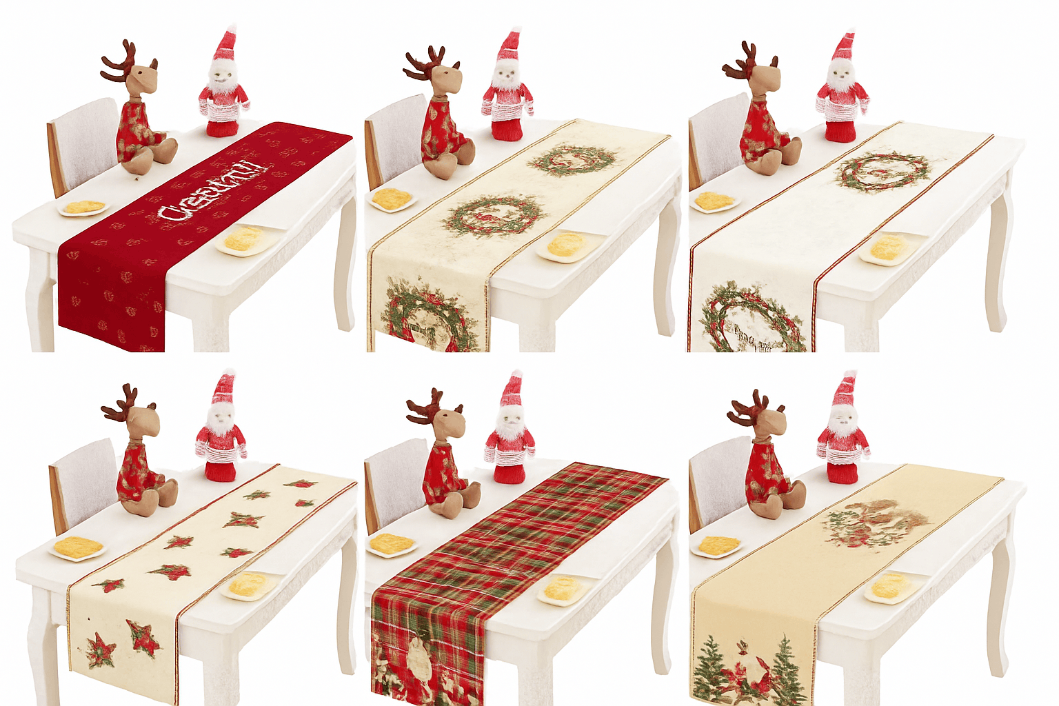 Vintage Christmas Table Runner with Retro Santa Print-16 / 35*180cm