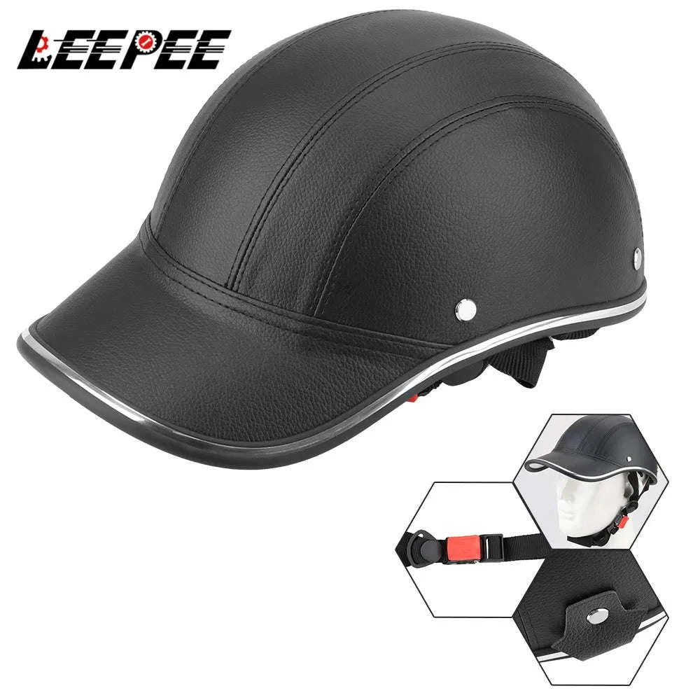 Vintage Half Helmet by LEEPEE-Black leather helmet