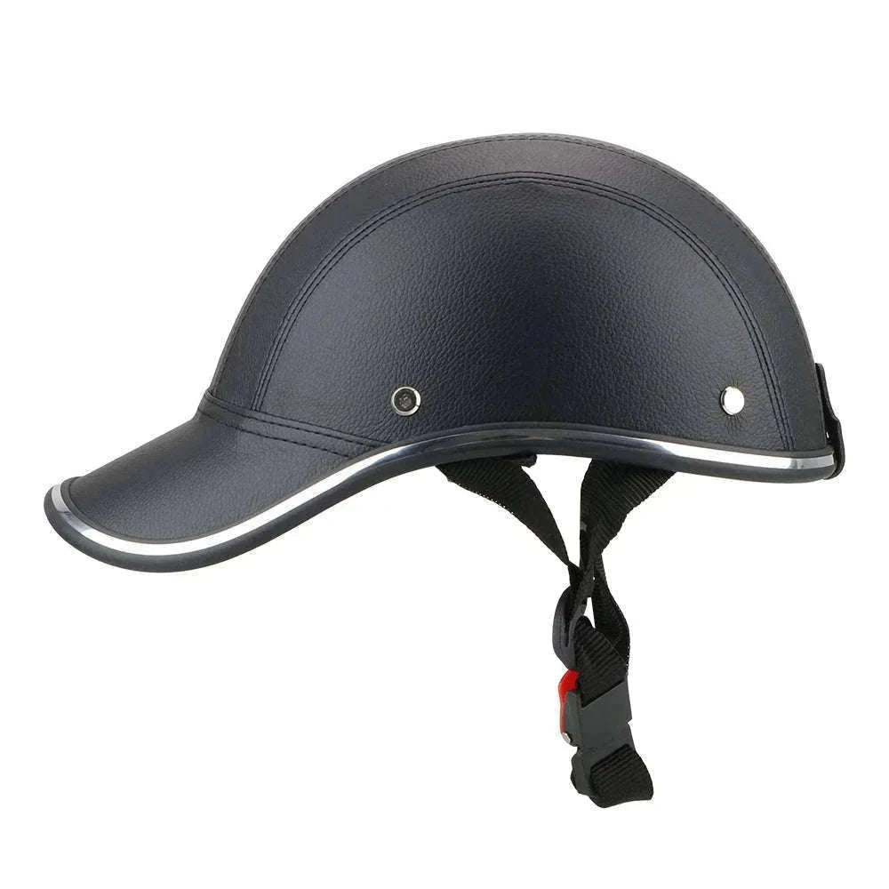 Vintage Half Helmet with 7cm Brim and Adjustable Fit-black