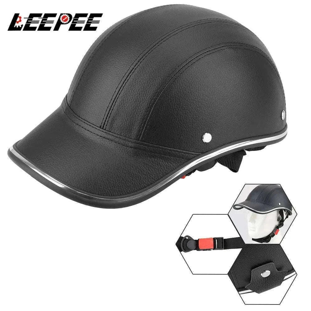 Vintage Half Helmet with 7cm Brim and Adjustable Fit-black