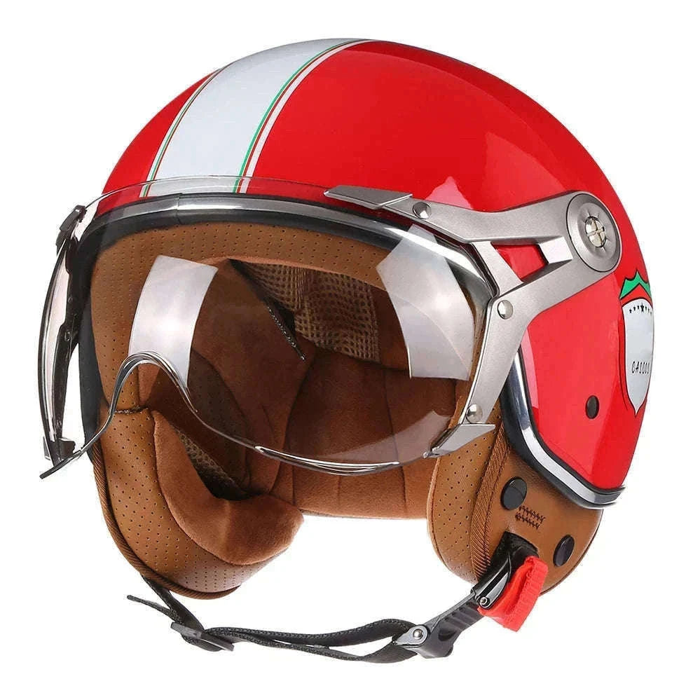 Vintage Jet Motorcycle Helmet with Visor for Confident Rides-288 red / L