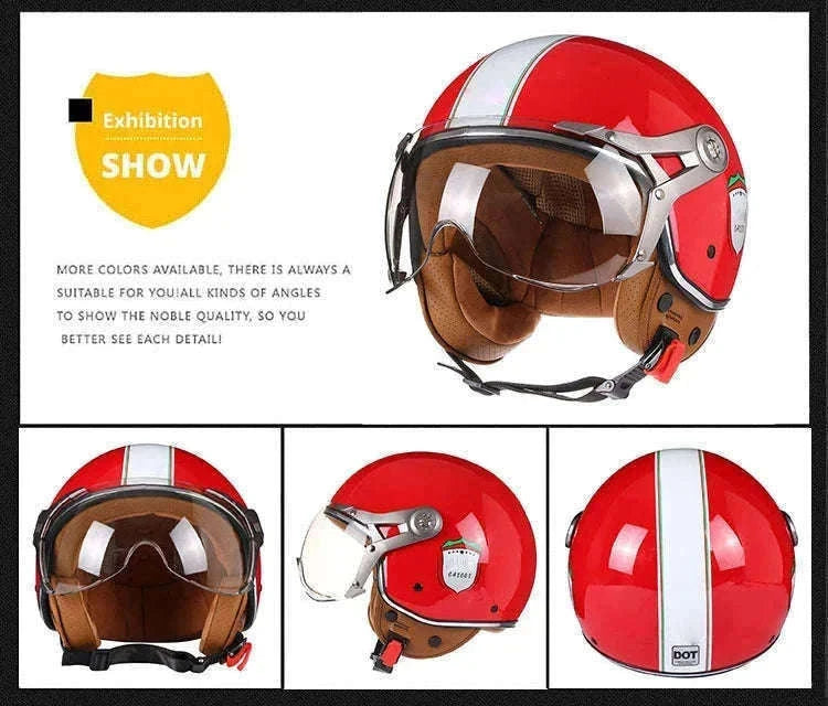 Vintage Jet Motorcycle Helmet with Visor for Confident Rides-288 red / L