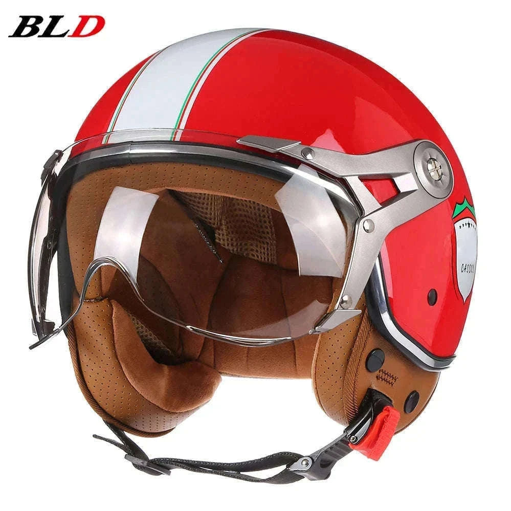 Vintage Jet Motorcycle Helmet with Visor for Confident Rides-288 red / L