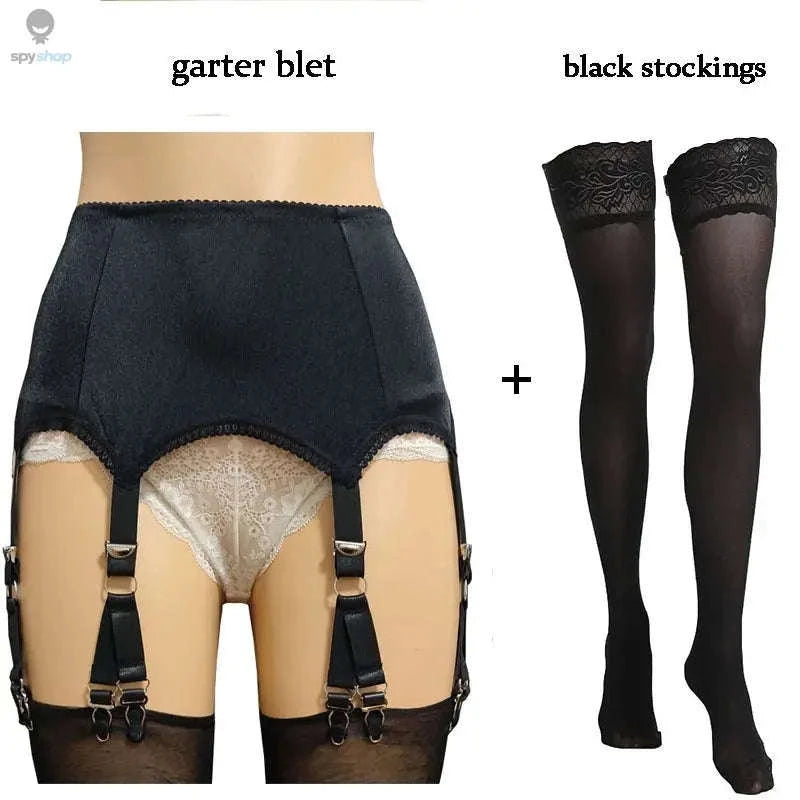 Vintage Lace Suspender Belt with Stockings-WTgarter BKstockings / M