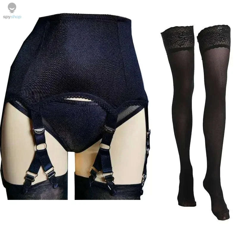Vintage Lace Suspender Belt with Stockings-WTgarter BKstockings / M