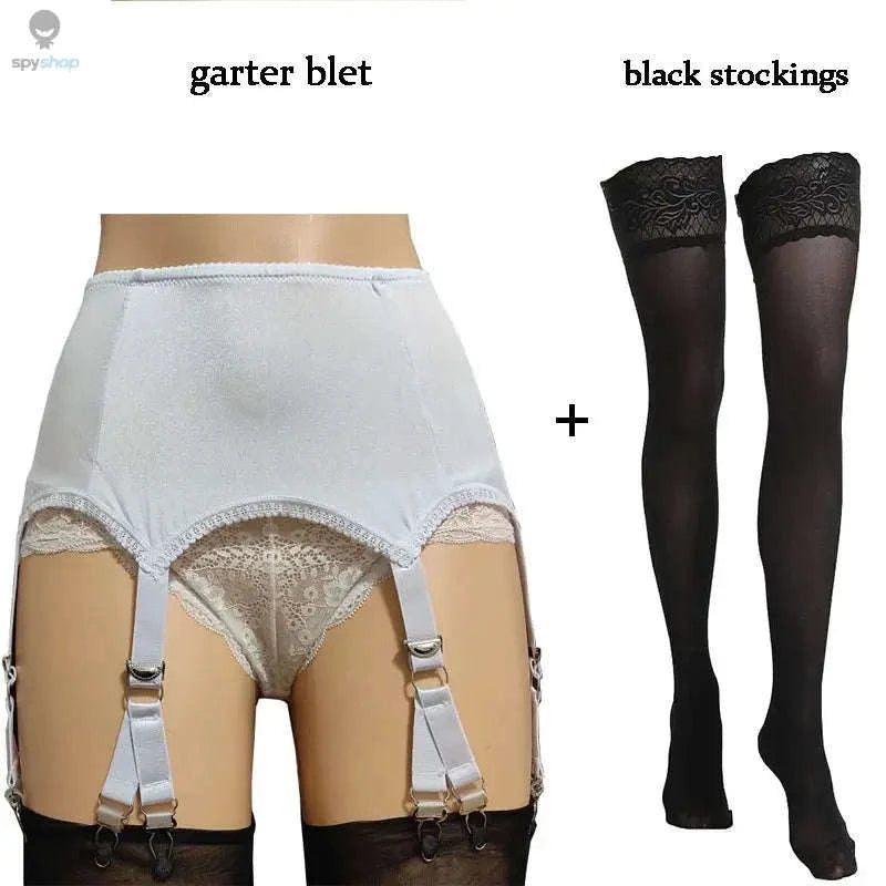 Vintage Lace Suspender Belt with Stockings-WTgarter BKstockings / M