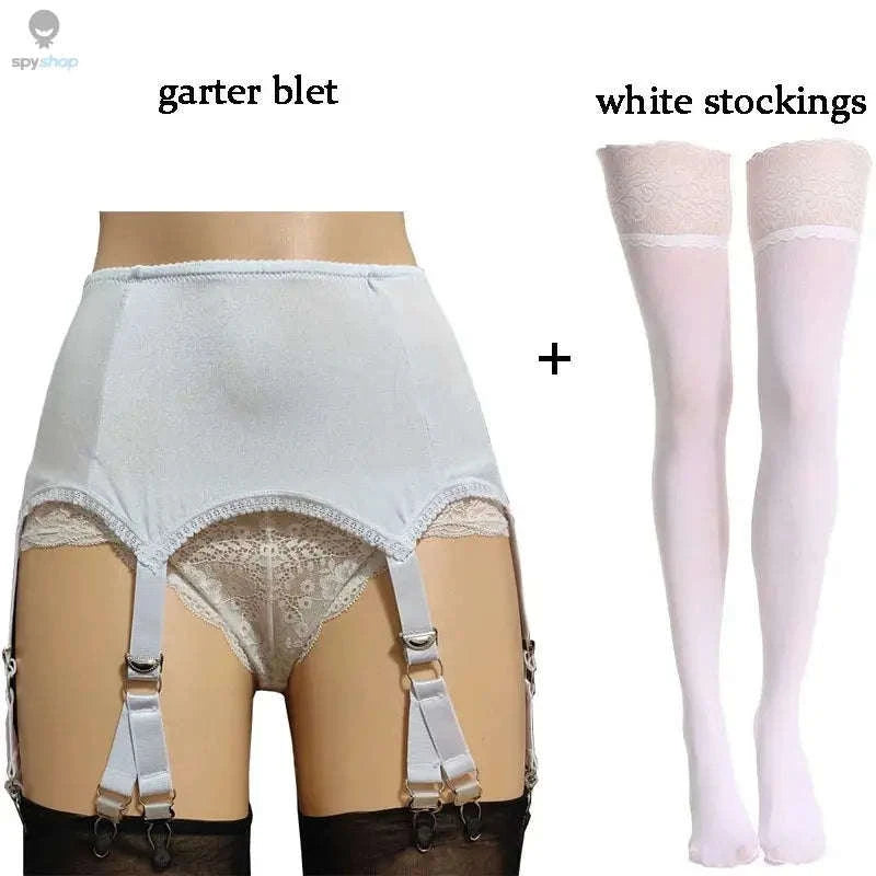 Vintage Lace Suspender Belt with Stockings-WTgarter BKstockings / M