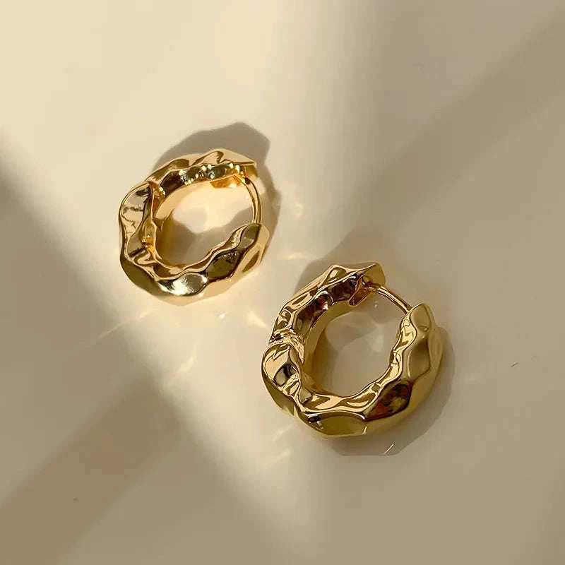 Vintage Metal Hoop Earrings with Irregular Wave Design-4