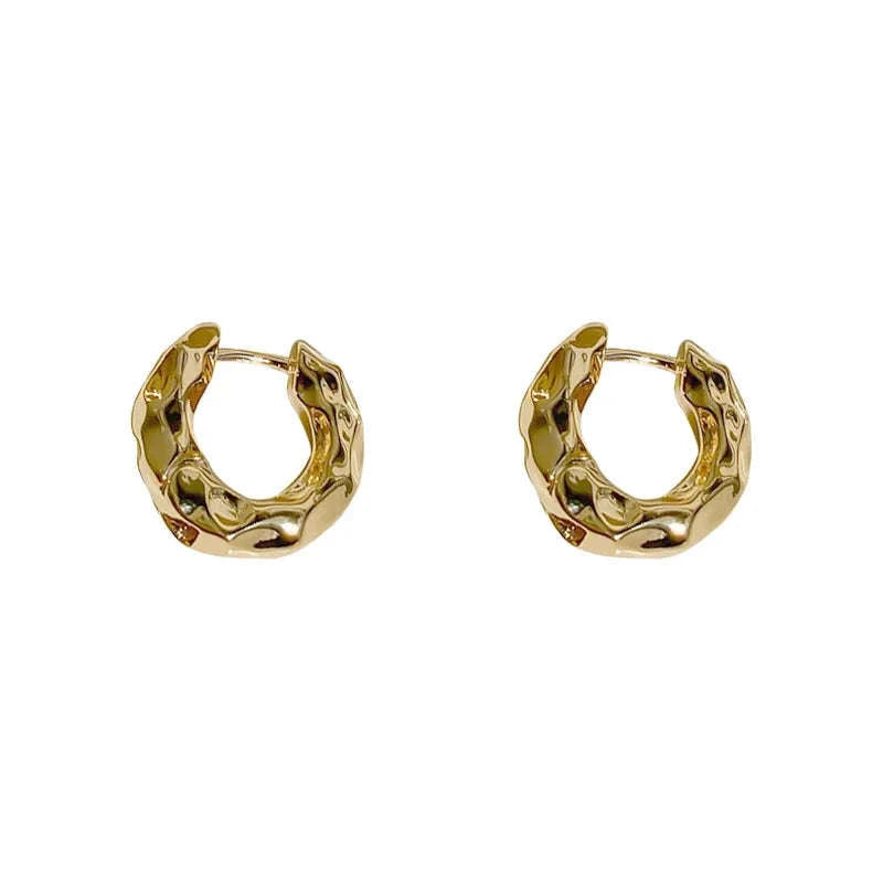 Vintage Metal Hoop Earrings with Irregular Wave Design-4