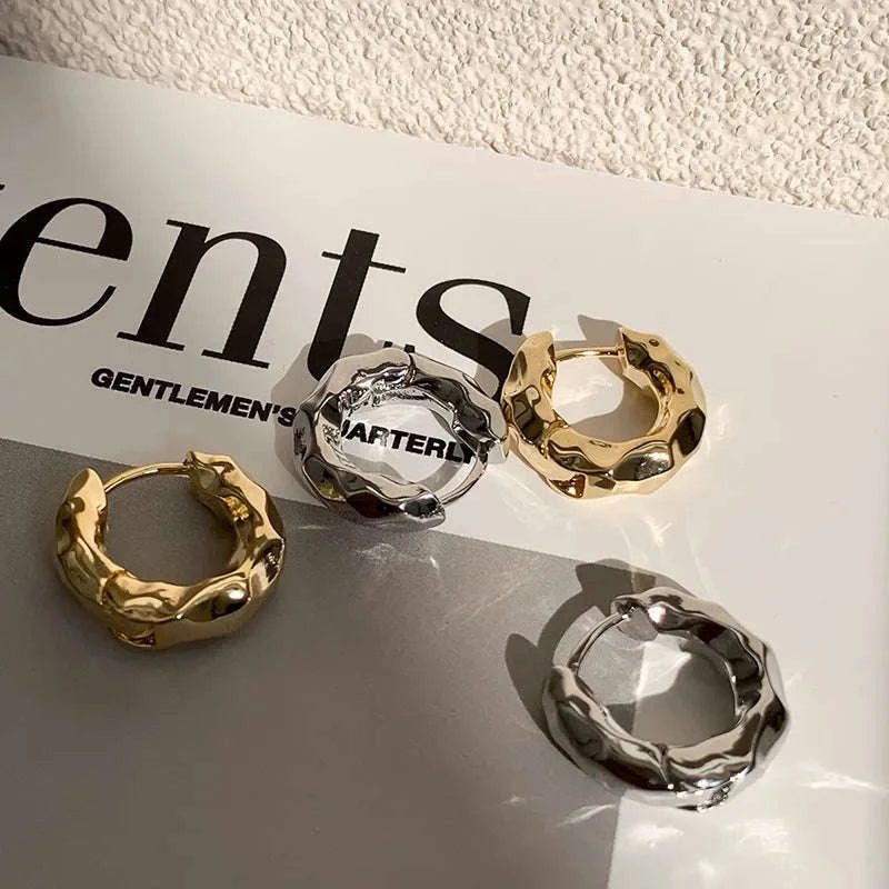 Vintage Metal Hoop Earrings with Irregular Wave Design-4